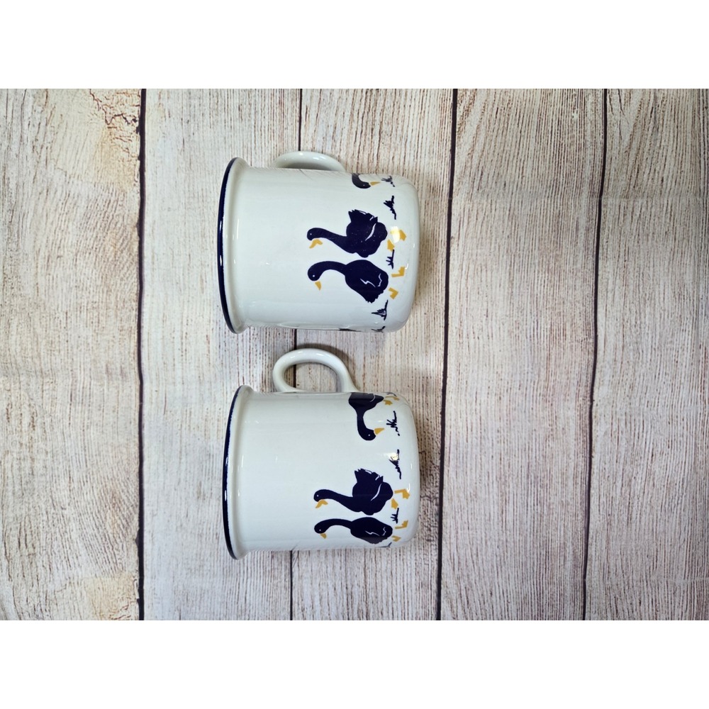 2 Vintage CIPA Porcelain Coffee Tea Mug‎ Blue Geese Ducks Porcellana Italy set